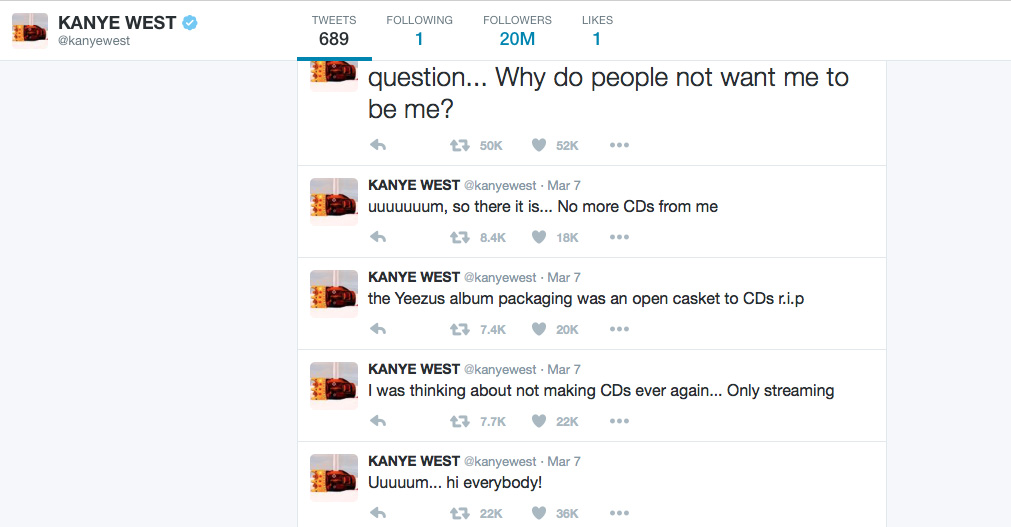 Kanye tweets-stop selling phsyical CDs  copy